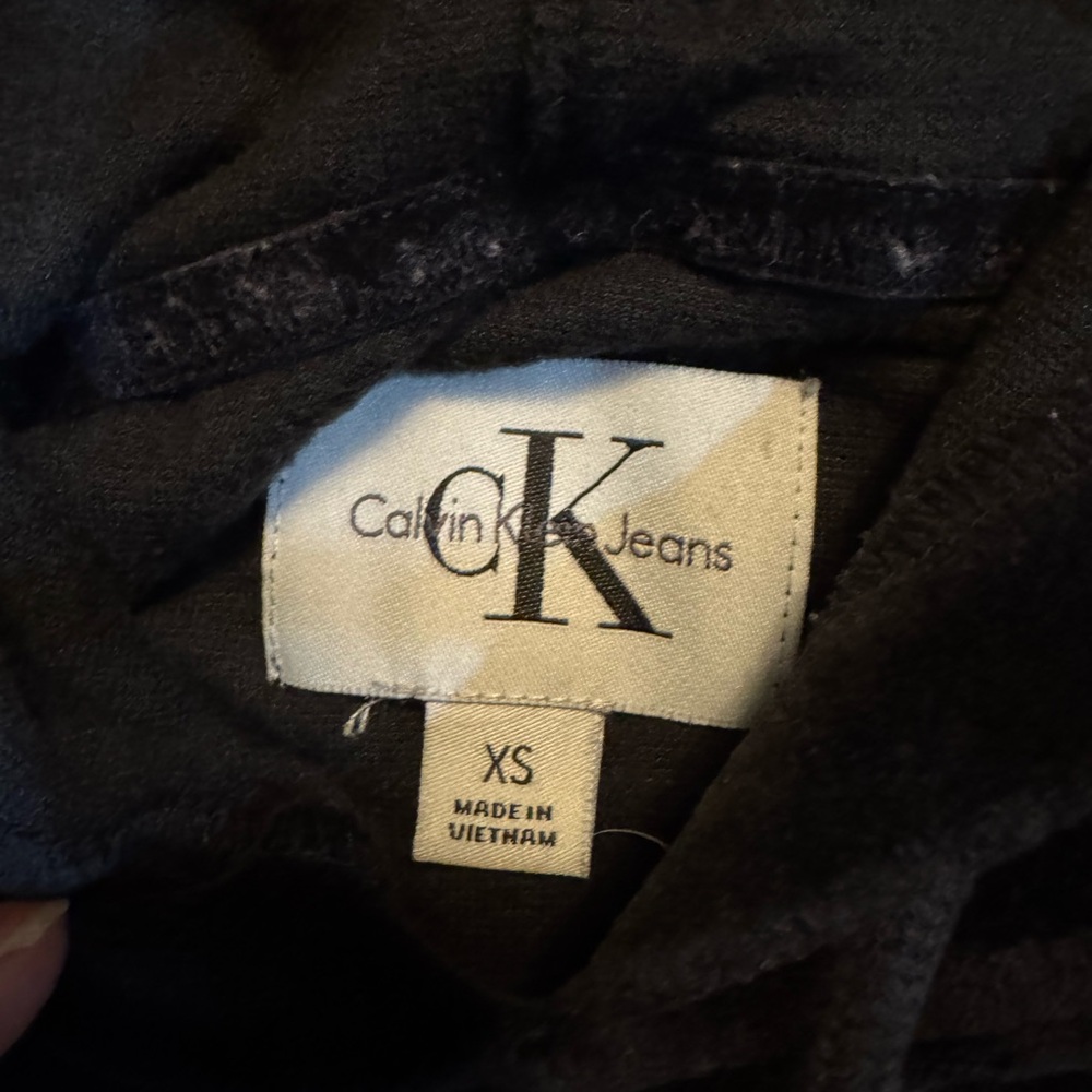 Calvin Klein Jeans Women’s Black Velour Pullover Hooded Sweatshirt Size XS Y2K - Picture 2 of 11